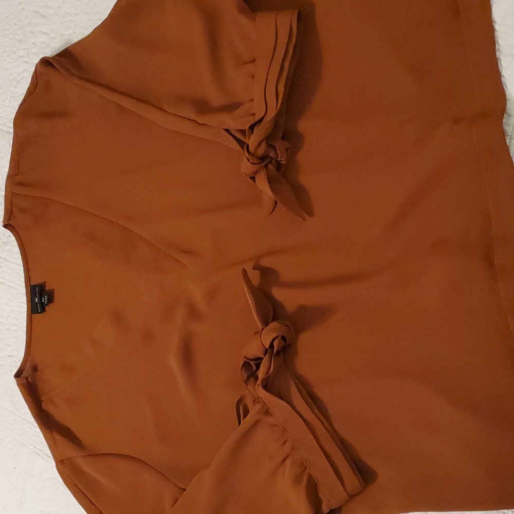 Worthington Women's Pullover 3/4 Sleeves Tie Top Brown XL
